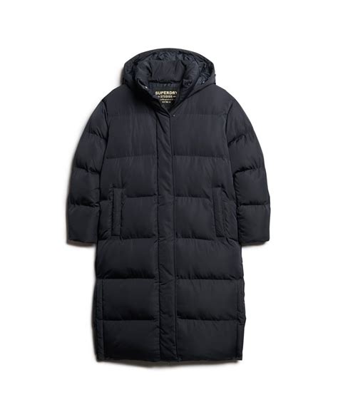Womens Hooded Longline Puffer Coat In Eclipse Navy Superdry Uk