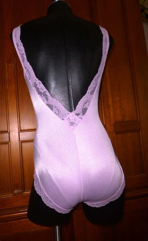 Vintage Olga Lavender Silky Glossy Nylon Spandex Lace Teddy Bodysuit Lingerie L Ebay