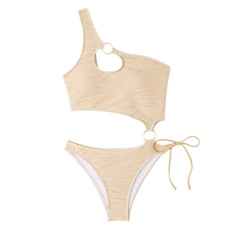Women S Sexy Triangle Bikini Set One Shoulder Swimwear Texture High Cut