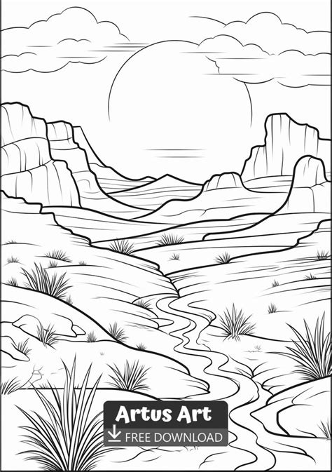 Desert Landscape Coloring Page Free Pdf Download