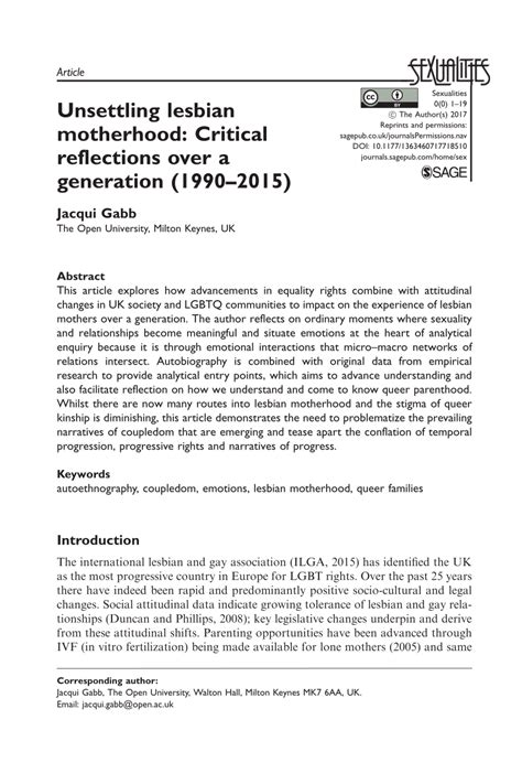 Pdf Unsettling Lesbian Motherhood Critical Reflections Over A Generation