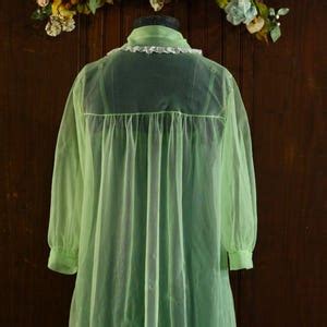 Light Green Frothy Nylon Chiffon Nightgown Lingerie Babydoll Peignoir Robe 60 S 34 S Small 36