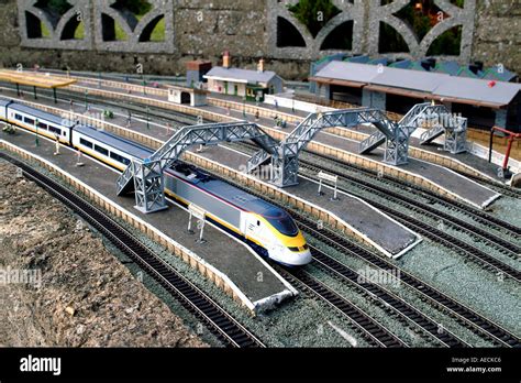 A Model Eurostar Train At A Miniature Platform Stock Photo Alamy