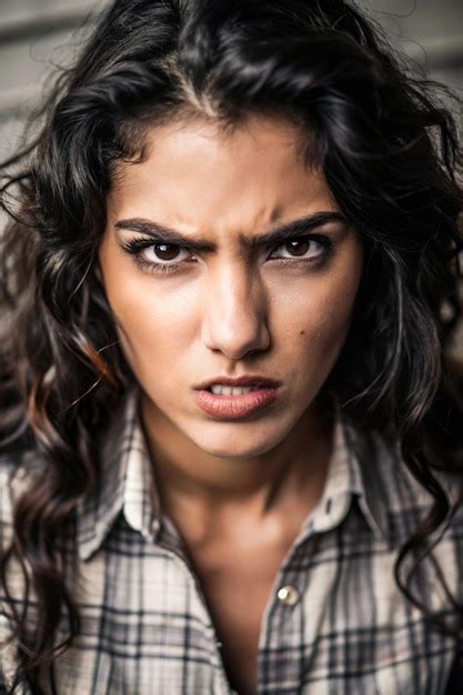 Retrato De Una Hermosa Joven Latina Con Rostro Enojado Y Furioso Expresiones Y Emociones Humanas