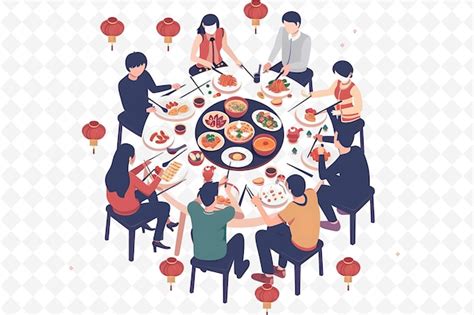 A group of people sit around a round table with food | Premium AI ...