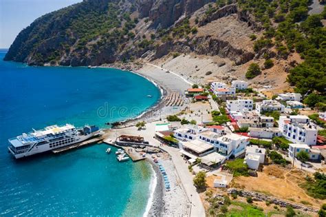 Agia Roumeli Crete Gr Cia De Julho De Vista A Rea Da Aldeia