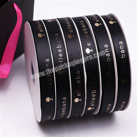 Hot Stamping Gold Foil With Logo Printed Cm Gift Wrapping Custom Black Satin Decoration Ribbon