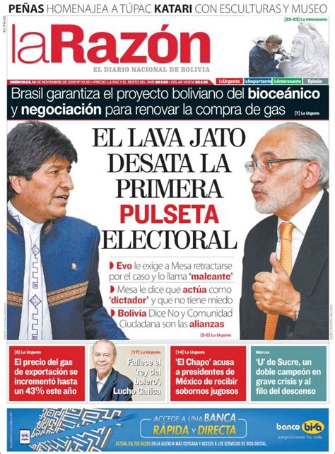 Portada Miércoles 14 De Noviembre La Razón Bolivia Alnavío