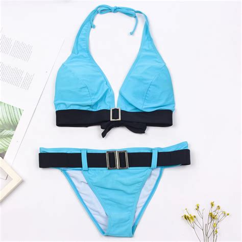 Bikini Con Hebilla De Talla Grande Para Mujer Traje De Ba O Liso De Estilo Vendaje Bikini Sexy