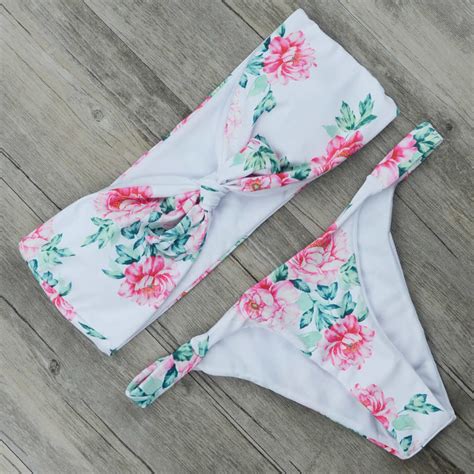 Bandeau Bikini Floral Swimwear Print Swimsuit