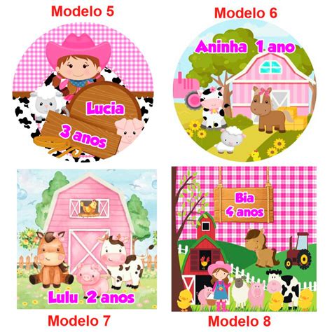 100 Adesivos Fazendinha Fazendinha Rosa 5cm no Elo7 Gráfica Multi