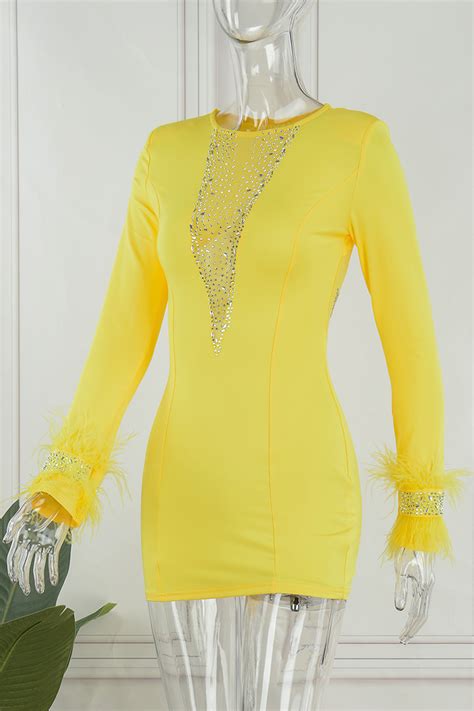 Wholesale Black Sexy Hot Drilling Patchwork Hot Drill O Neck Sheath Dresses K Online