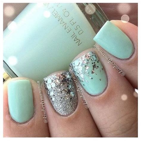 Mint Green Nails With Silver Glitter Hair And Nails Pinterest