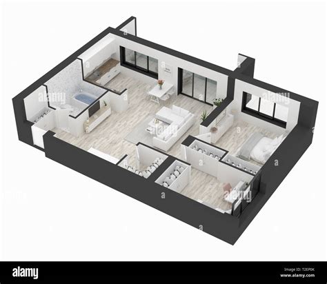 Floor Plan Of A Home Top View 3d Illustration Open Concept Living