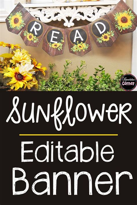 Editable Banner Template Farmhouse Sunflower Classroom Decor