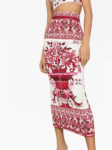 Dolce And Gabbana Majolica Print Pencil Skirt Red Farfetch