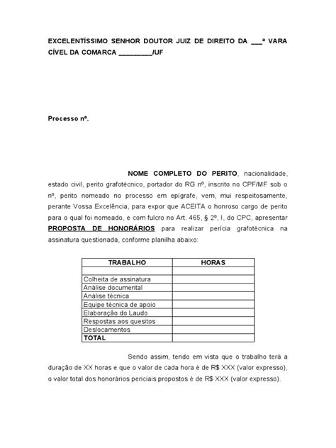 Modelo Petição De Aceite Da Nomeação E Proposta De Honorários