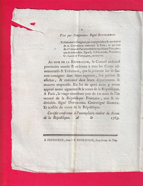 DECRET DE LA CONVENTION NATIONALE Des 27e Jour Du 1er Mois De L An