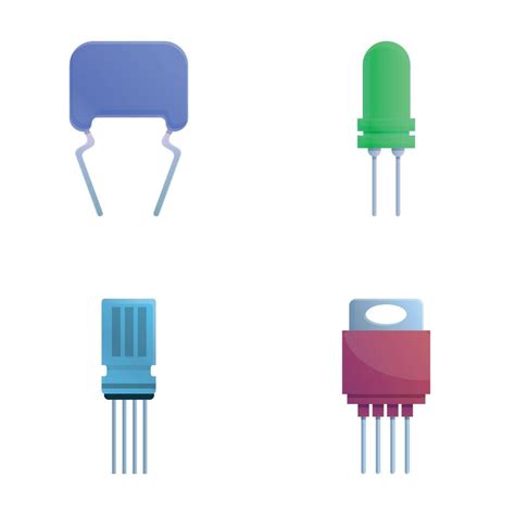 Various Capacitor Icons Set Cartoon Capacitor And Transistor 44251799