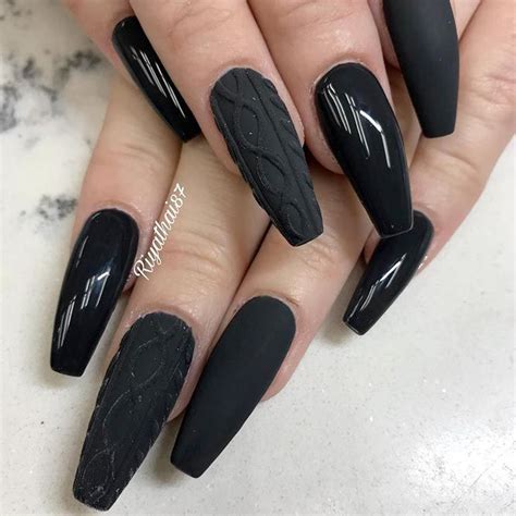 35 Magnificent Ballerina Nail Shape Designs Black Nail Designs Matte Black Nails Black