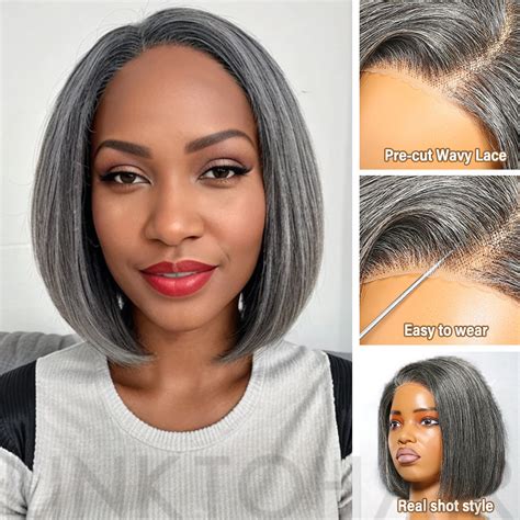 Trendy Color Salt And Pepper Side Part Straight Bob Glueless 5x5 Clo