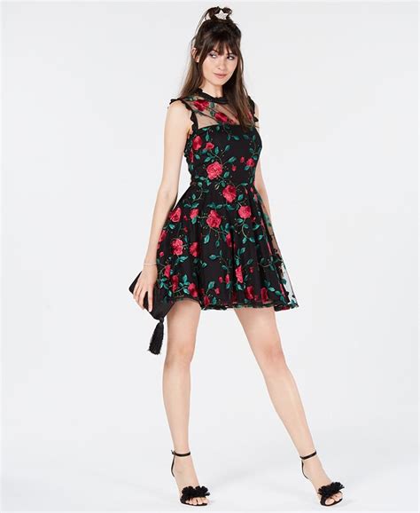 City Studios Juniors Floral Embroidered Illusion Dress Created For