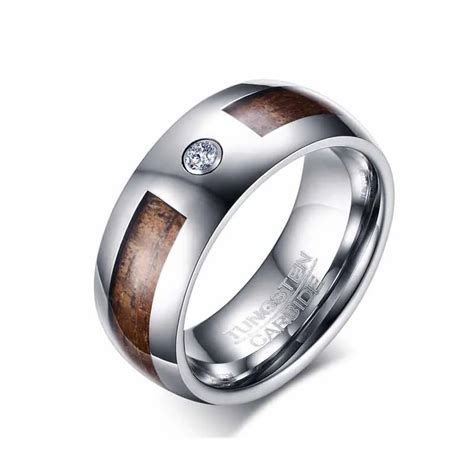 Trendy Tungsten Carbide Silver Ring Men Brown Stripe Cubic Zircon Ring Anniversary Jewelry Top