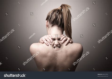 Nude Back Woman Indicating Neck Pain Stock Photo 96073781 Shutterstock