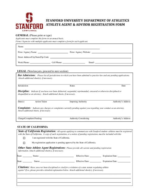 Fillable Online Stanford University Player Agent Registration Form