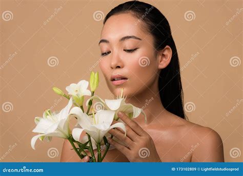 Beautiful Naked Asian Girl With White Stock Image Image Of Tender Delicate 173102809