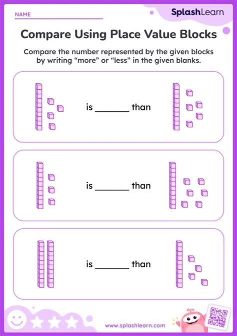 Compare Place Value Blocks Using More Or Less Within 20 Worksheet