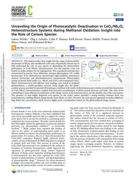 Pdf Unraveling The Origin Of Photocatalytic Deactivation In Ceo2