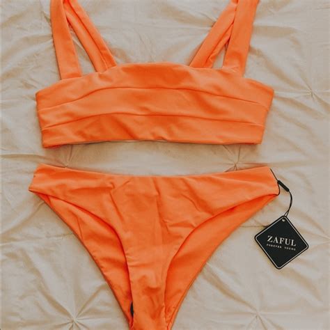 Zaful Swim Zaful Neon Orange Padded Bandeau Bikini Poshmark