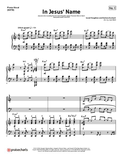 In Jesus Name Sheet Music Pdf Israel Houghton Praisecharts