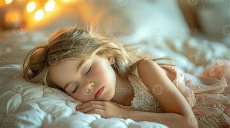 Cute little girl sleeping on the bed at home in the bedroom 47021590 Stock Photo at Vecteezy