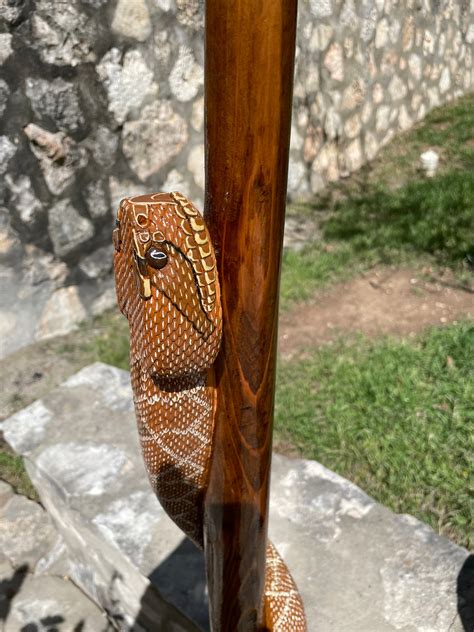 Red Diamondback Rattlesnake Hiking Stick Hand Carved Snake Hiking