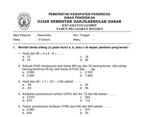 Contoh Latihan Soal Contoh Soal Matematika Kelas 4 Sd Tentang Kpk Dan Fpb