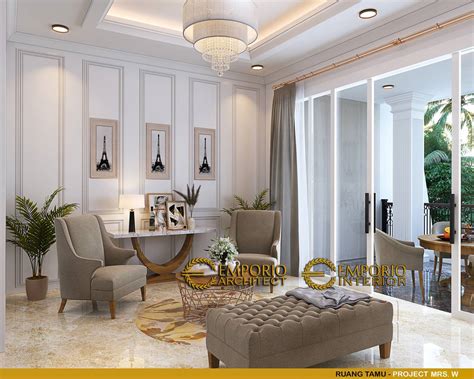 Desain Ruang Tamu Interior Rumah Classic Modern 2 Lantai Bapak Budi Di