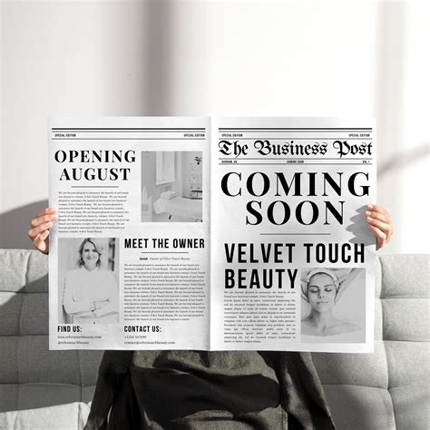 Canva Business Newspaper Template, Business Announcement Newspaper for