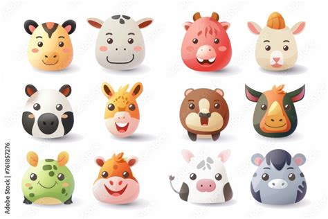 Set of animal faces, face emojis, stickers, emoticons. Animals vector ...