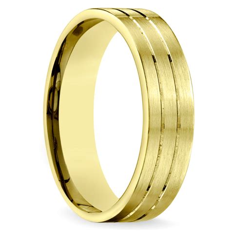 Carved Satin Men S Wedding Ring In Yellow Gold