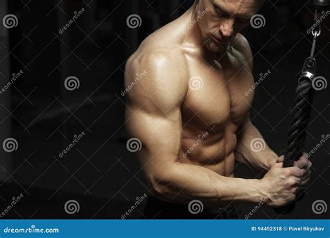 Male Fitness Model With Naked Torso Posing In Gym Stock Photo Image
