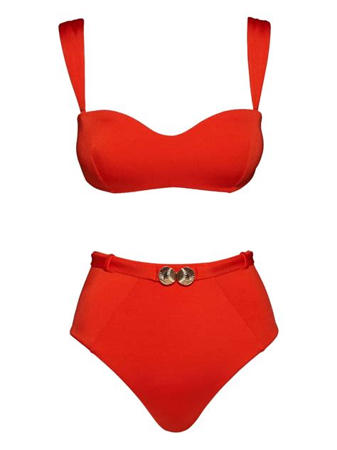 Noire Swimwear Seashell Motif Bandeau Bikini Set Red Farfetch Uk
