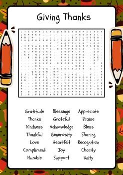 Giving Thanks Reverse Word Search No Prep Printable Activity By Yassy