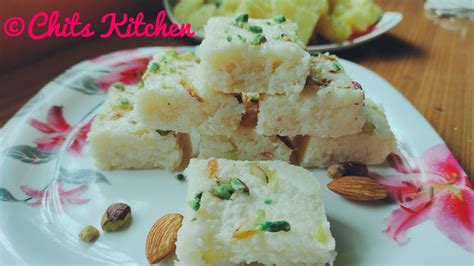 Coconut Barfi With Condensed Milk Nariyal Ki Barfi Kopra Pak Chits