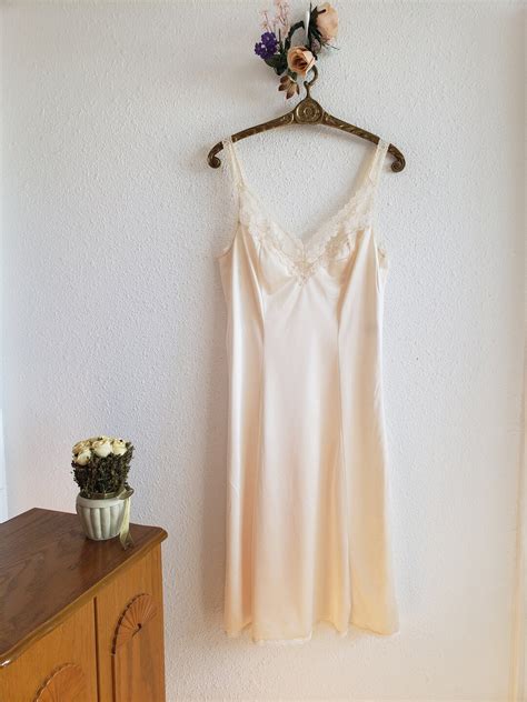 Vintage Nylon Full Slip Dress Lingerie Chemise Size Cream Lace Maidenform Etsy