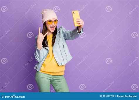 Photo Of Funny Pretty Cool Youth Lady Hold Telephone Make Selfies