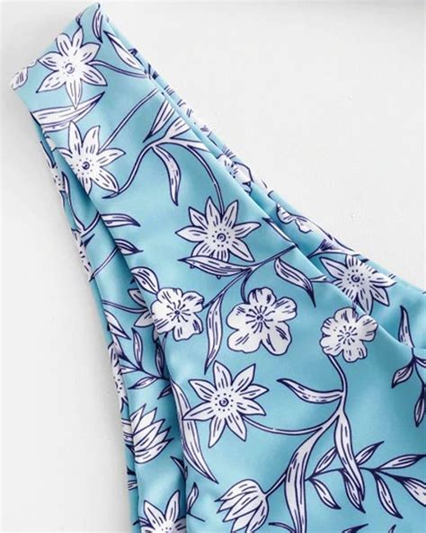 Emmiol Free Shipping Flower Print Split Triangle Bikini Sky Blue M In Bikini Sets Online