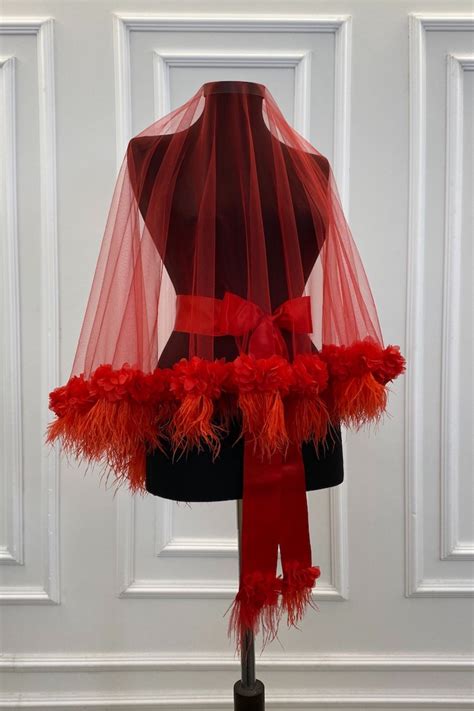 Red 3D Floral Veil Feathers Veil Wedding Veil Henna Night - Etsy