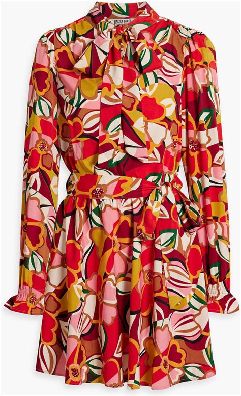 Walter Baker Larana Pussy Bow Floral Print Crepe De Chine Mini Dress